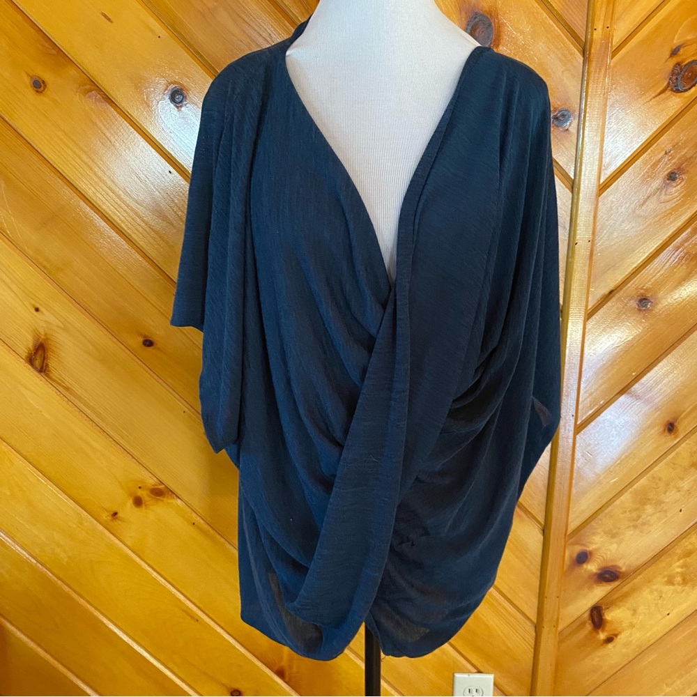Saturday Sunday Teal Blue Drape Plunge V-Neck Top